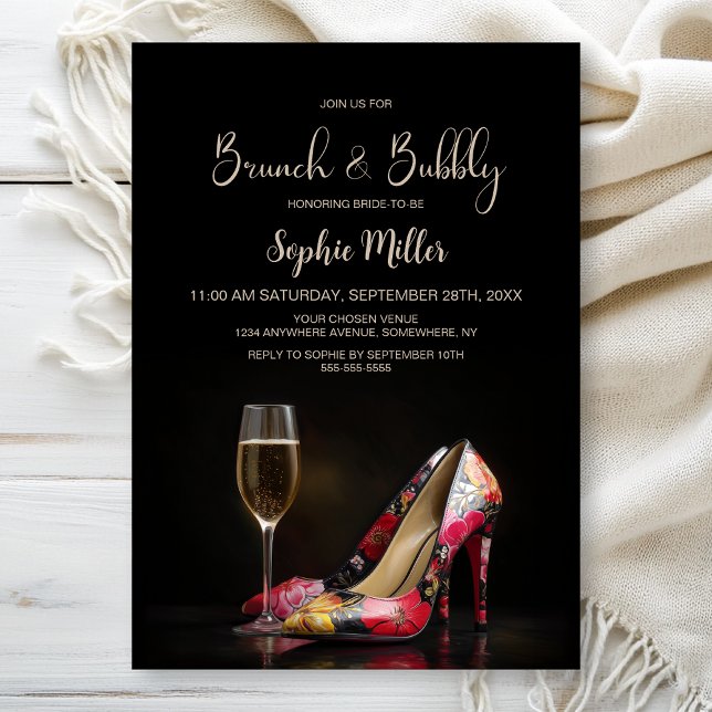 Convite Sapatos Stiletto Florais Vermelhos Brunch e Bubbly (Criador carregado)