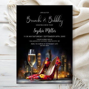Convite Sapatos Stiletto Florais Vermelhos Brunch e Bubbly