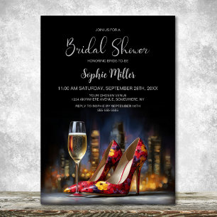 Convite Sapatos Stiletto Florais Vermelhos Elegantes para
