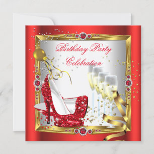 Convite Sapatos Vermelhos de Salto Alto Champanhe Dourado 