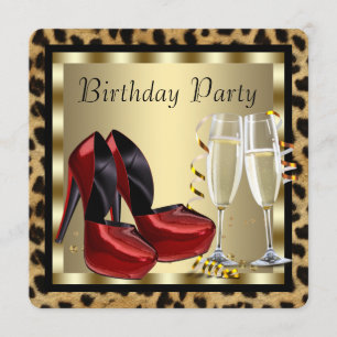 Convite Sapatos Vermelhos de Salto Alto Leopard Birthday