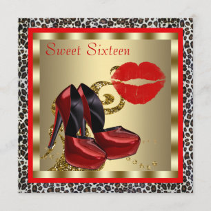 Convite Sapatos Vermelhos de Salto Alto Leopard Sweet Sixt