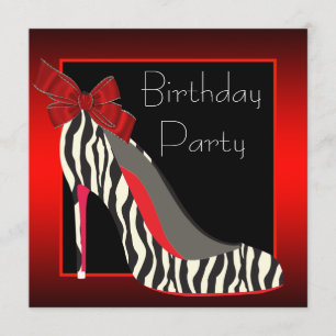 Convite Sapatos Vermelhos de Zebra de Salto Alto Aniversár