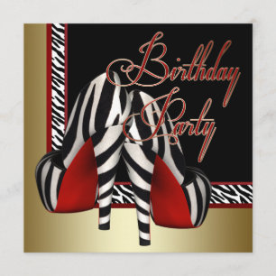 Convite Sapatos Vermelhos de Zebra de Salto Alto Preto Ani