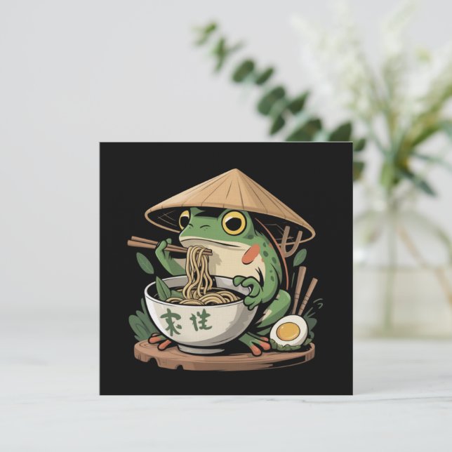 Convite Sapo Comendo Ramen Kawaii Neko Macarrão Japonês  (Em pé/Frente)