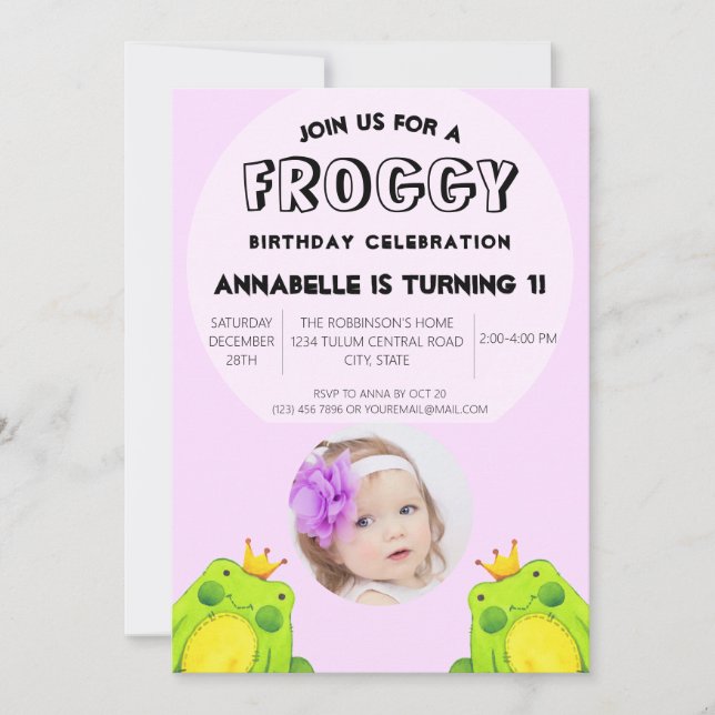 Convite Sapo de festa de primeiro aniversário (Frente)