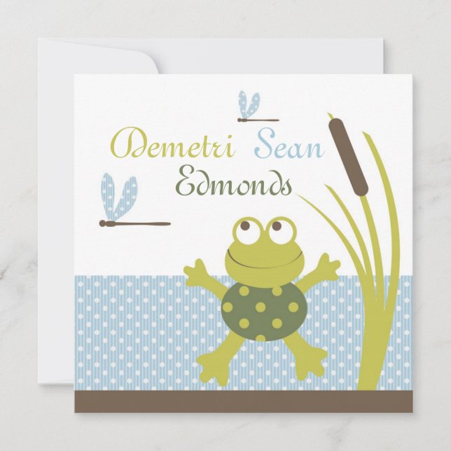 Convite Sapo de Ribbit e Chá de fraldas de Dragonfly (Frente)