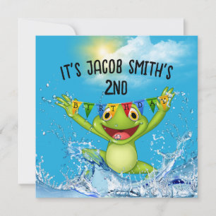 Convite Sapo do segundo aniversário pulando na água
