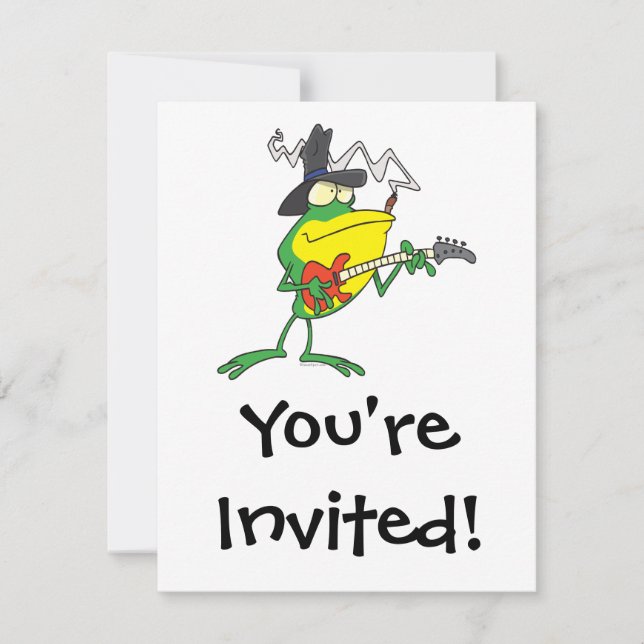 Convite sapo engraçado tocando basco guitarra desenho de s (Frente)
