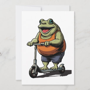 Convite Sapo Gordinho Divertido Andando de Scooter Cartoon