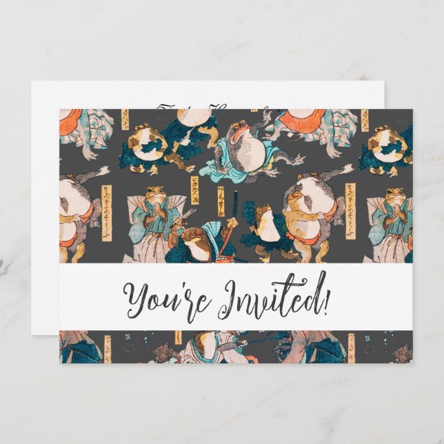 Convite Sapo japonês ukiyo-e Froggies (Frente/Verso)