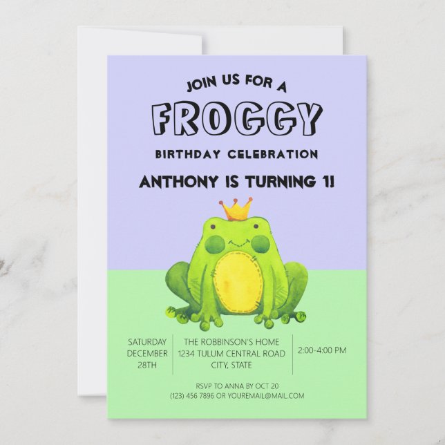 Convite Sapo Moderno Príncipe Purple Abstrato (Frente)