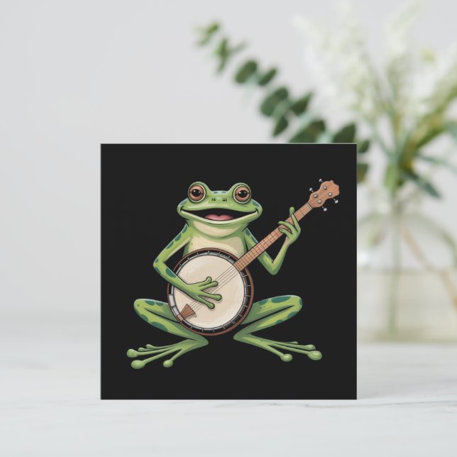 Convite Sapo Retro Tocando Banjo Amantes de Música dos Ano (Em pé/Frente)