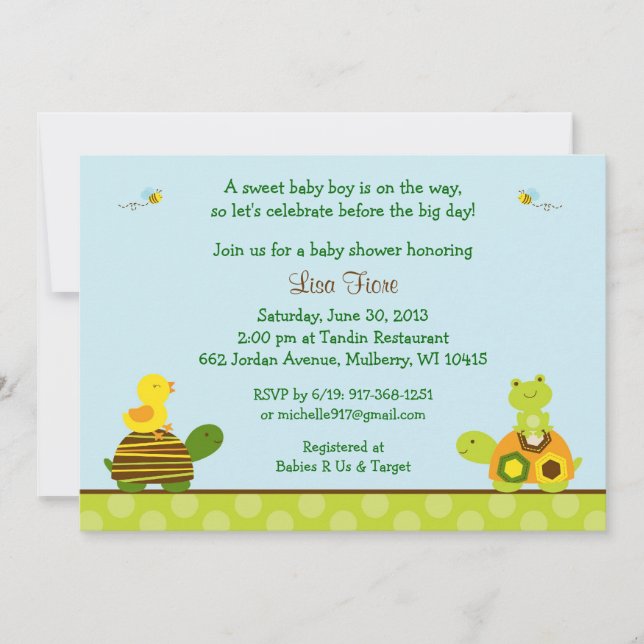 Convite Sapo Turtle Duck Baby Shower (Frente)