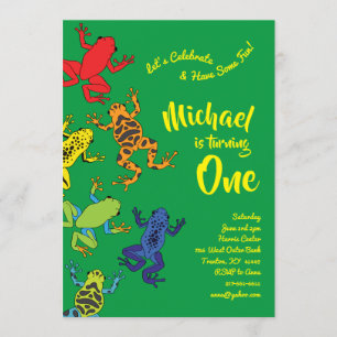 Convite Sapos de Árvore primeiro aniversario Colorido Con