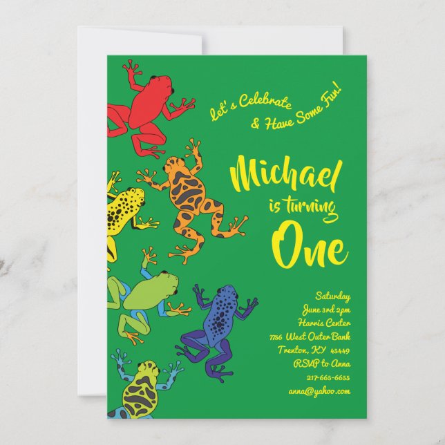 Convite Sapos de Árvore primeiro aniversario Colorido Conv (Frente)