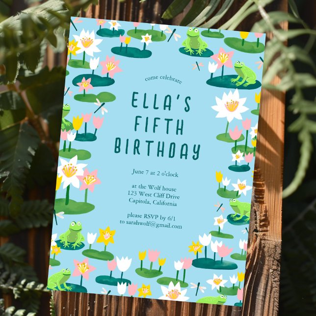 Convite Sapos e Lily Pads FESTA DE ANIVERSÁRIO PERSONALIZA (Frogs and Lily Pads Cute CUSTOM BIRTHDAY PARTY Invitation Kids 
)