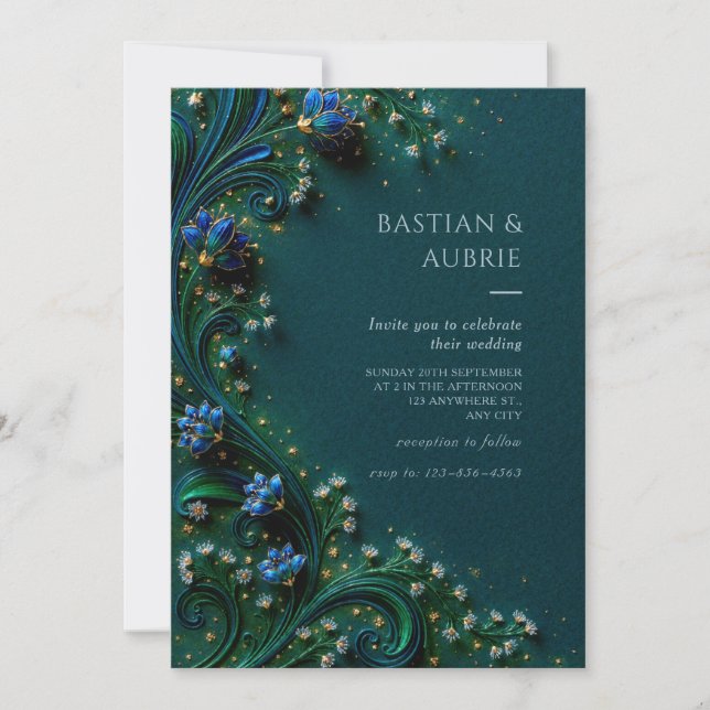 Convite Sapphire Bloom Emerald Wedding (Frente)