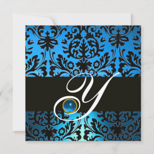 Convite Sapphire BLUE BLACK DAMASK MONOGRAMA