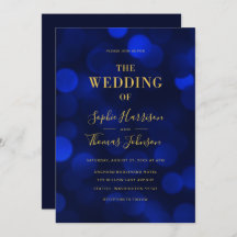 Sapphire Blue Bokeh Lights Faux Dourado Casamento