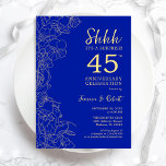 Convite Sapphire Blue Surprise 45º aniversário<br><div class="desc">Convite para celebração de 20 de casamento de da Surpresa Floral Azul e Dourada Sapphire O design azul real minimalista apresenta sotaques botânicos e letra de script de tipografia. Simples cartão de convite floral perfeito para uma festa de na moda surpresa. Pode ser personalizado por qualquer ano de casamento. Impressos...</div>
