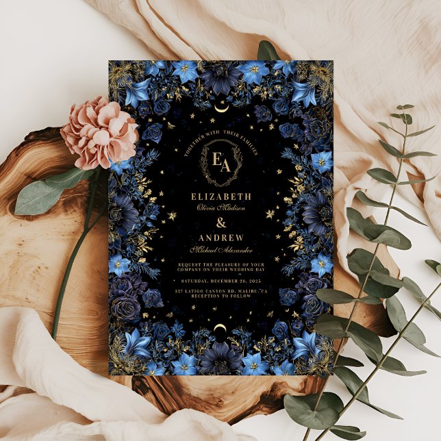Convite Sapphire Floral Celestial Wedding (Criador carregado)