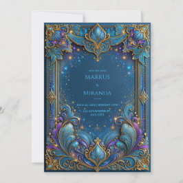 Convite Sapphire Gold Celestial Wedding