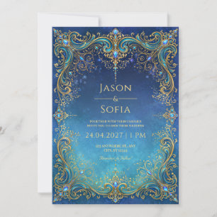 Convite Sapphire Jóia Moldura em Filigrama Casamento