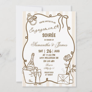 Convite Sará de Noivado Beige com Desenho à Mão