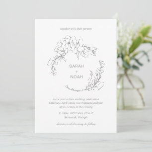 Convite Sarah Cinza Floral Wreath Modern Wedding