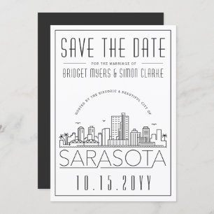 Convite Sarasota Wedding   Skyline Estilizado Salvar a Dat
