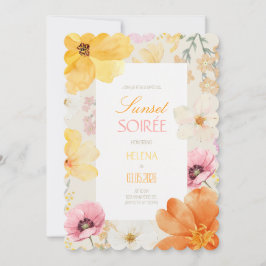 Convite Sarau do Pôr do Sol Floral Elegante Laranja, Rosa 