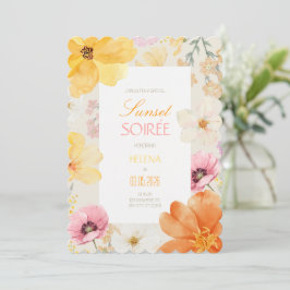 Convite Sarau do Pôr do Sol Floral Elegante Laranja, Rosa