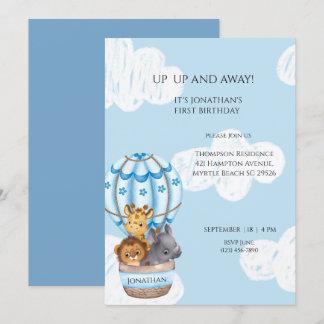 Convite Sarfari Animal Hot Air Balloon Boys Primeiro Anive