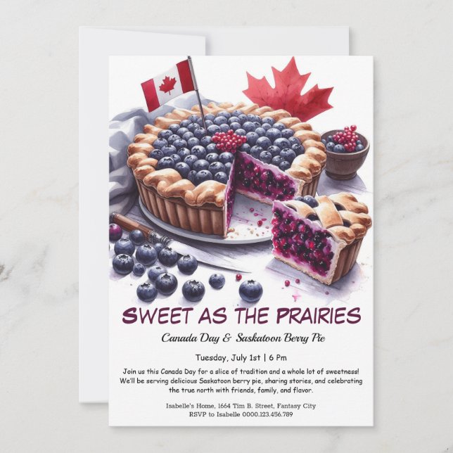 Convite Saskatoon Berry Pie Watercolor Design no Canadá (Frente)