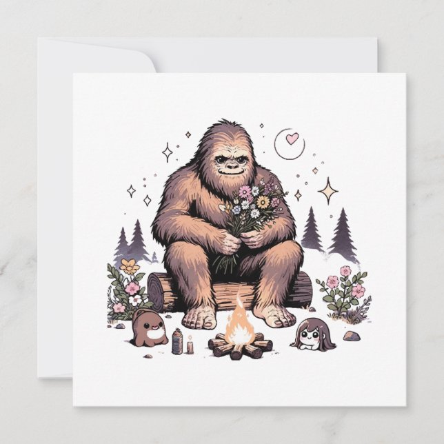 Convite Sasquatch Segurando Flores (Frente)