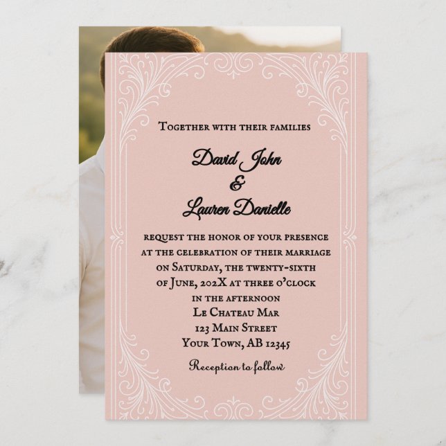 Convite Satin Blush Photo Wedding Invitation (Frente/Verso)