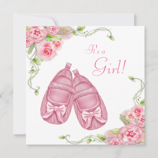 Convite Satin Booties Rosa Chá de fraldas (Frente)