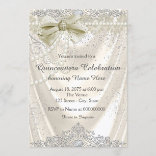 Convite Satin Pérola de Marfim Quinceanera
