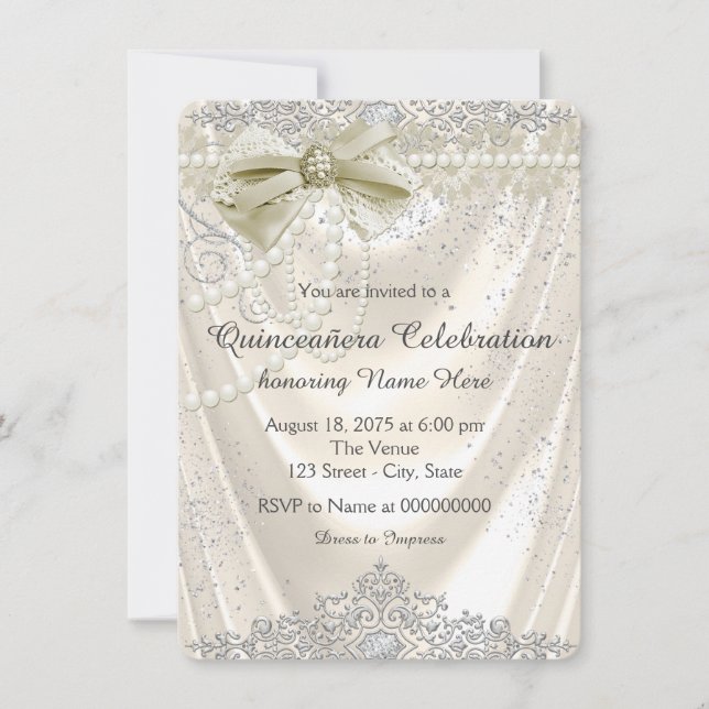 Convite Satin Pérola de Marfim Quinceanera (Frente)