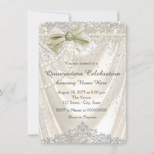 Convite Satin Pérola de Marfim Quinceanera