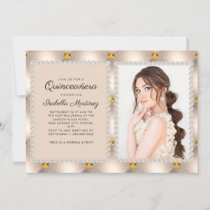 Convite Satin Tã Perolado Joias Foto Quinceañera