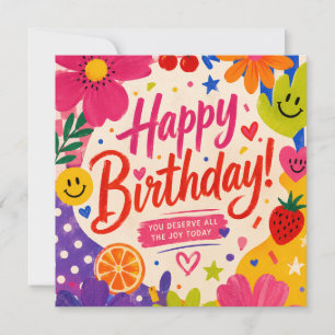 Convite Saudação de Aniversário Colorida e Retrô com Flore