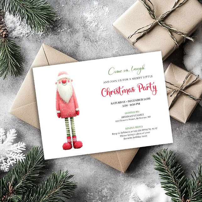 Convite Saudação de Férias do Papai Noel Rosa Divertido e  (Playful Quirky Pink Santa Holiday Greeting)