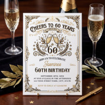 Saudações aos 60 anos Vintage Dourado Branco Anive