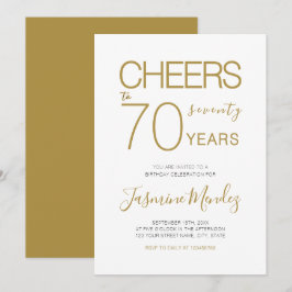 Convite Saudações aos 70 anos Elegante Dourado Branco Aniv