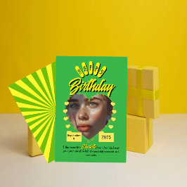 Convite Saudações de Aniversário Retro Verde e Amarelo, vi