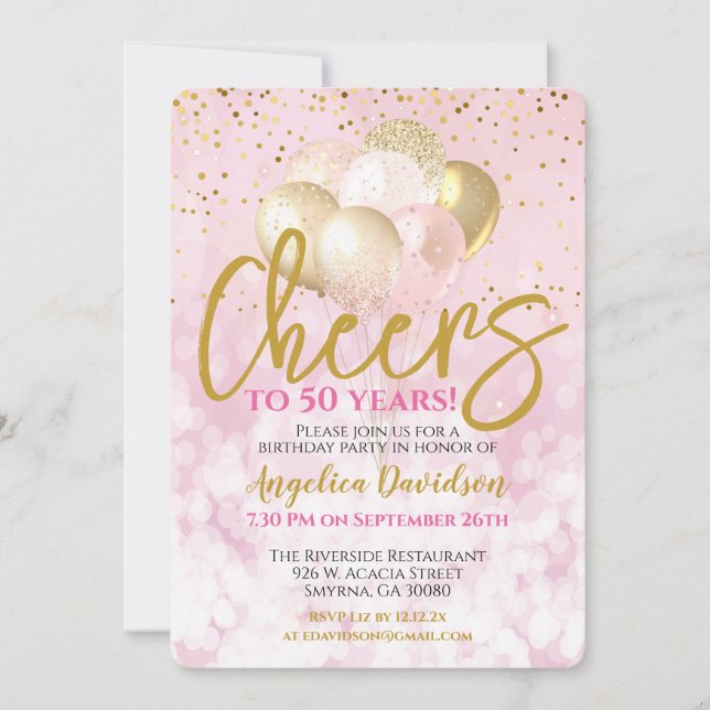 Convite Saúde A 50 Anos 50º Aniversário Glamoroso (Frente)