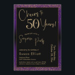 Convite Saúde a 50 anos Surpresa Festa de aniversário, Rox<br><div class="desc">Usando duas fontes distintas, criei gráficos para seu anúncio e embelezei-os com um efeito de ouro falso-metálico para uma vibração festiva. Embora cada parte possa ser movida para se adequar às suas necessidades, o cabeçalho diz "Saúde a 50 Anos!" e "Partido Surpresa". ("Surpresa" pode ser removida se a sua parte...</div>