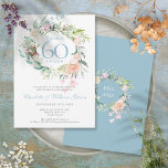 Convite Saúde A 60 Anos Aniversário De Diamante Floral<br><div class="desc">Um convite de 60 anos de casamento botânico,  que pode ser personalizado com seus detalhes especiais de aniversário. O reverso apresenta uma garland floral correspondente que enquadra suas datas de aniversário em texto elegante em um fundo azul de diamante. Projetado por Thisnotme©</div>